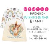 Nähset Wende-Beanie mit Wunschname, KU 47-54cm, Eichhörnchen, Bio-Jersey, rainbow animals