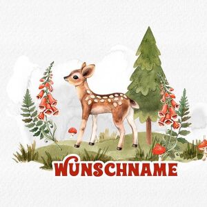 Bio-Sommersweat WUNSCHNAME Panel Reh, Im Wald
