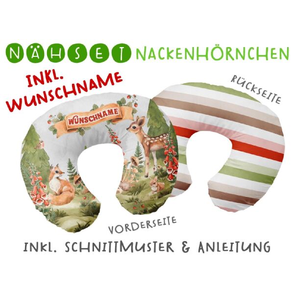 Nähset WUNSCHNAME Nackenhörnchen, Im Wald, inkl. Schnittmuster & Anleitung
