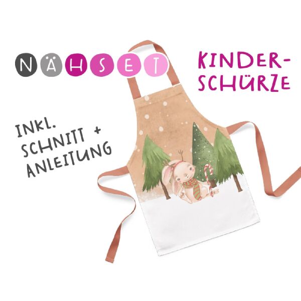 Nähset Kinder-Schürze, Schneehase, inkl. Schnittmuster + Anleitung