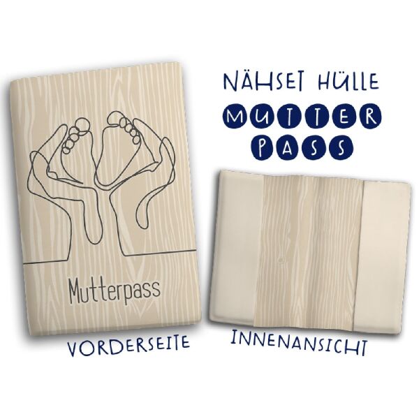 Nähset Mutterpasshülle HALTENDE HÄNDE wood style inkl. Schnittmuster + Anleitung, ägyptische Baumwolle
