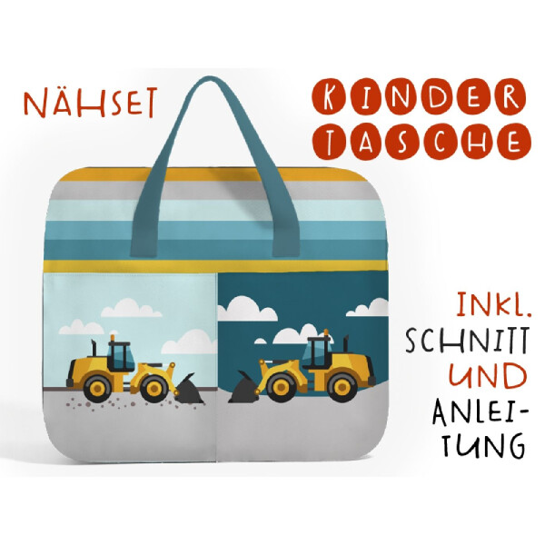 Nähset Hochw. Kindertasche Bagger, inkl. Schnittmuster + Anleitung, ägyptische Baumwolle