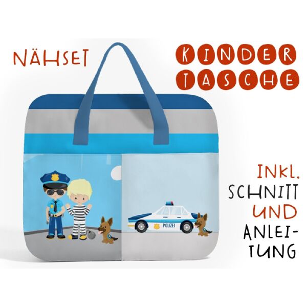 Nähset Hochw. Kindertasche Polizei, inkl. Schnittmuster + Anleitung, ägyptische Baumwolle