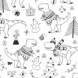 Dino-Weihnachten Ausmalstoff auf hochwertiger, super weicher, ägyptischer Baumwolle, Weihnachten