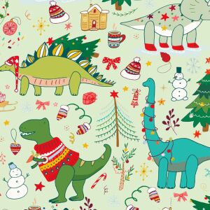XMAS Dinos, Dinosaurier auf grün, BIO-Jersey, Weihnachten