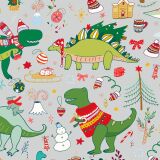 XMAS Dinos, Dinosaurier auf grau, BIO-Jersey, Weihnachten