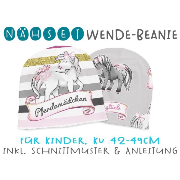Nähset Wende-Beanie, KU 42-49cm, Ponyglück Vol. II, Streifen, Bio-Jersey