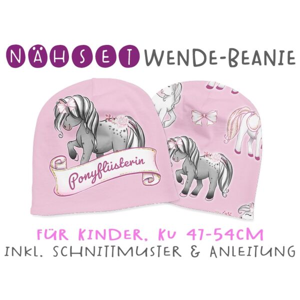 Nähset Wende-Beanie, KU 47-54cm, Ponyglück Vol. II, Rosa, Bio-Jersey