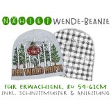 Nähset Erwachsenen Wende-Beanie, KU 54-61cm, Holzfäller, Wald, Bio-Jersey