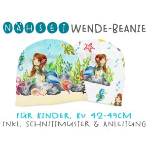 Nähset Wende-Beanie, Bio-Jersey, KU 42-49cm, Meerjungfrau