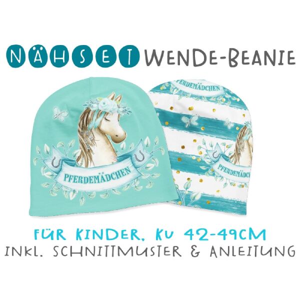 Nähset Wende-Beanie, KU 42-49cm, Ponyflüsterin, Bio-Jersey