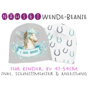Nähset Wende-Beanie, KU 47-54cm, Ponyflüsterin, Hufeisen,...