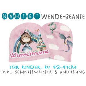 Nähset Wende-Beanie mit Wunschname, KU 42-49cm, Once...