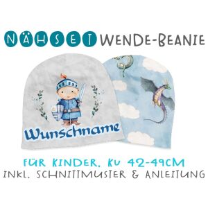 Nähset Wende-Beanie mit Wunschname, KU 42-49cm, Once upon...