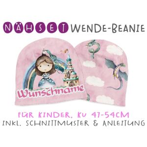Nähset Wende-Beanie mit Wunschname, KU 47-54cm, Once upon...