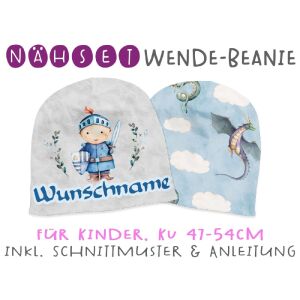 Nähset Wende-Beanie mit Wunschname, KU 47-54cm, Once upon...