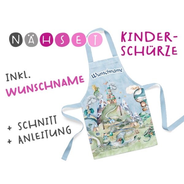 Nähset Kinder-Schürze mit WUNSCHNAME, Once upon a time, ritter, inkl. Schnittmuster + Anleitung