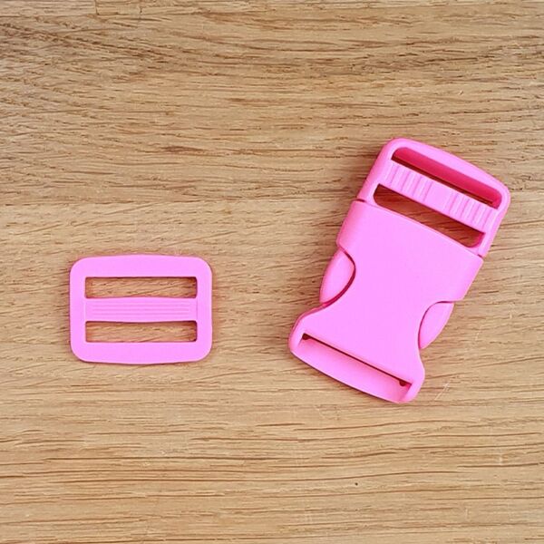 2 tlg. Steckschnallen-Set pink 25mm, Rucksackschließe / Steckverschluss + Leiterschnalle