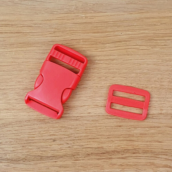 2 tlg. Steckschnallen-Set rot 25mm, Rucksackschließe / Steckverschluss + Leiterschnalle