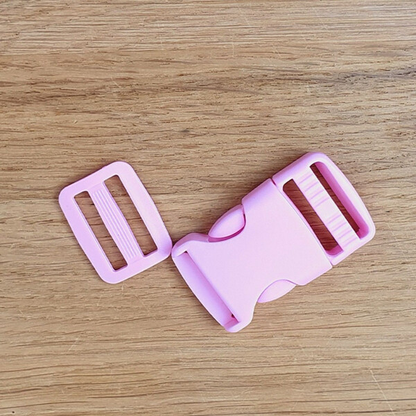 2 tlg. Steckschnallen-Set rosa 25mm, Rucksackschließe / Steckverschluss + Leiterschnalle