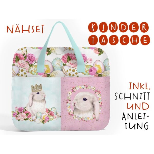 Nähset Hochw. Kindertasche cute bunny, inkl. Schnittmuster + Anleitung, ägyptische Baumwolle