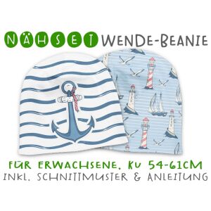 Nähset Erwachsenen Wende-Beanie, KU 54-61cm, Ocean...