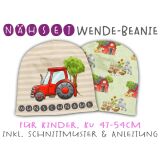Nähset Wende-Beanie mit Wunschname, KU 47-54cm, Auf dem Bauernhof, Bio-Jersey