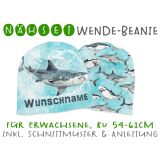 Nähset Wende-Beanie mit Wunschname, KU 54-61cm, Sharks, Bio-Jersey