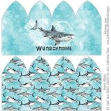 Nähset Wende-Beanie mit Wunschname, KU 54-61cm, Sharks, Bio-Jersey
