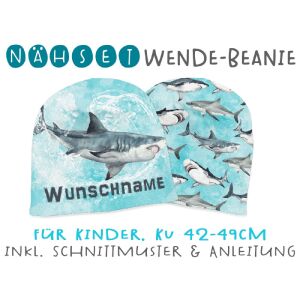 Nähset Wende-Beanie mit Wunschname, KU 42-49cm,...