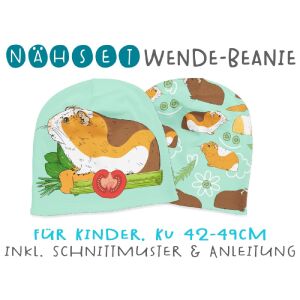 Nähset Wende-Beanie, KU 42-49cm, Meerschweinchen,...