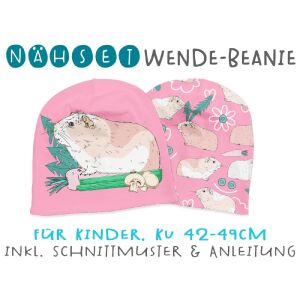 Nähset Wende-Beanie, KU 42-49cm, Meerschweinchen, Rosa,...