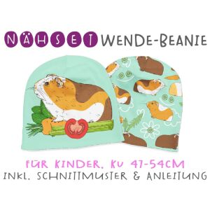 Nähset Wende-Beanie, KU 47-54cm, Meerschweinchen, Türkis,...