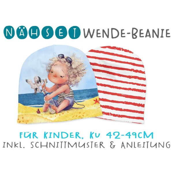 Nähset Wende-Beanie, KU 42-49cm, Mein Freund Albert, Bio-Jersey