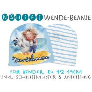 Nähset Wende-Beanie mit Wunschname, KU 42-49cm, Mein...