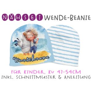 Nähset Wende-Beanie mit Wunschname, KU 47-54cm, Mein...