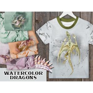 Bio-Jersey, watercolor dragons, grau