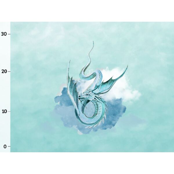 Bio-Jersey Panel, watercolor dragons, blau