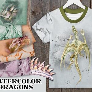 Bio-Jersey, XL Panel, watercolor dragons, braun