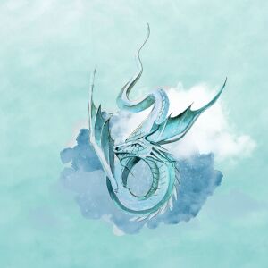 Bio-Jersey, XL Panel, watercolor dragons, blau, by BioBox