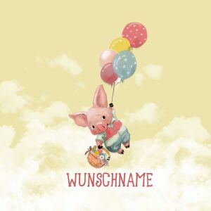 Bio-Jersey WUNSCHNAME Panel, birthday ballons, schwein beige