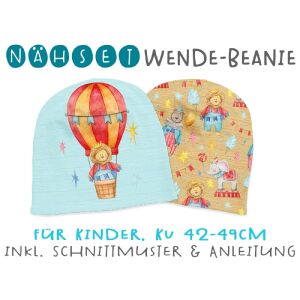 Nähset Wende-Beanie, KU 42-49cm, Zirkus, Bio-Jersey