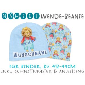 Nähset Wende-Beanie mit Wunschname, KU 42-49cm,...