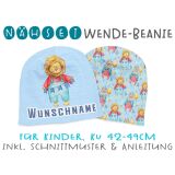 Nähset Wende-Beanie mit Wunschname, KU 42-49cm, Zirkus, Bio-Jersey