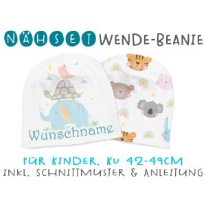 Nähset Wende-Beanie mit Wunschname, KU 42-49cm, Baby...