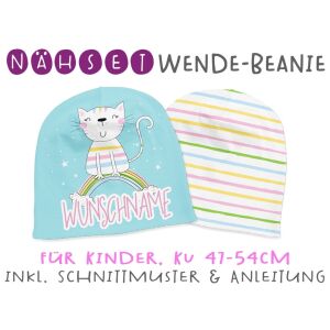 Nähset Wende-Beanie mit Wunschname, KU 47-54cm, Furry...