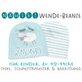 Nähset Wende-Beanie mit Wunschname, KU 42-49cm, Furry Friends, Schaf, Bio-Jersey