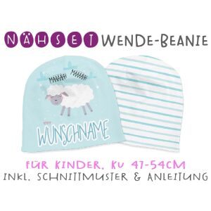 Nähset Wende-Beanie mit Wunschname, KU 47-54cm, Furry...