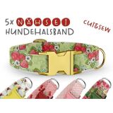 Nähset Hundehalsband - Erdbeeren, Kirschen, Marienkäfer - 5 Stück pro Set / 3 Größen zur Auswahl