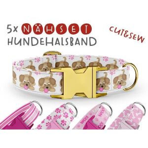 Nähset Hundehalsband - Wuffi Pink - Nähset Hundehalsband - Wuffi Blau - 5 Stück pro Set / 3 Größen zur Auswahl